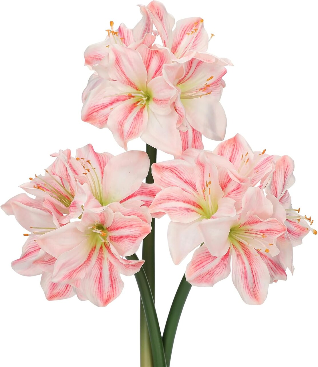 3-Piece Pale Pink Artificial Amaryllis Flowers – 17.3" Silk Faux Amaryllis Stems with 4 Blooms Each for Spring Home Décor, Table Centerpieces, Weddings & Party Arrangements